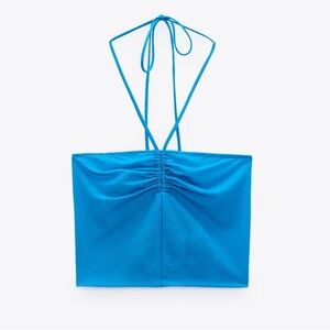 ZARA Contrast Halter Crop Top - Bluish